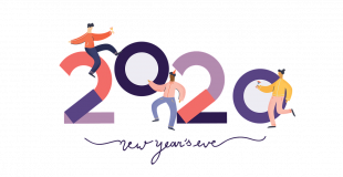 happy new year's 2020 graphic with two people dancing